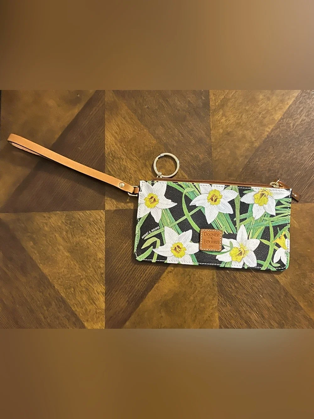 Dooney & Bourke Black Floral Wallet with White Daffodils.